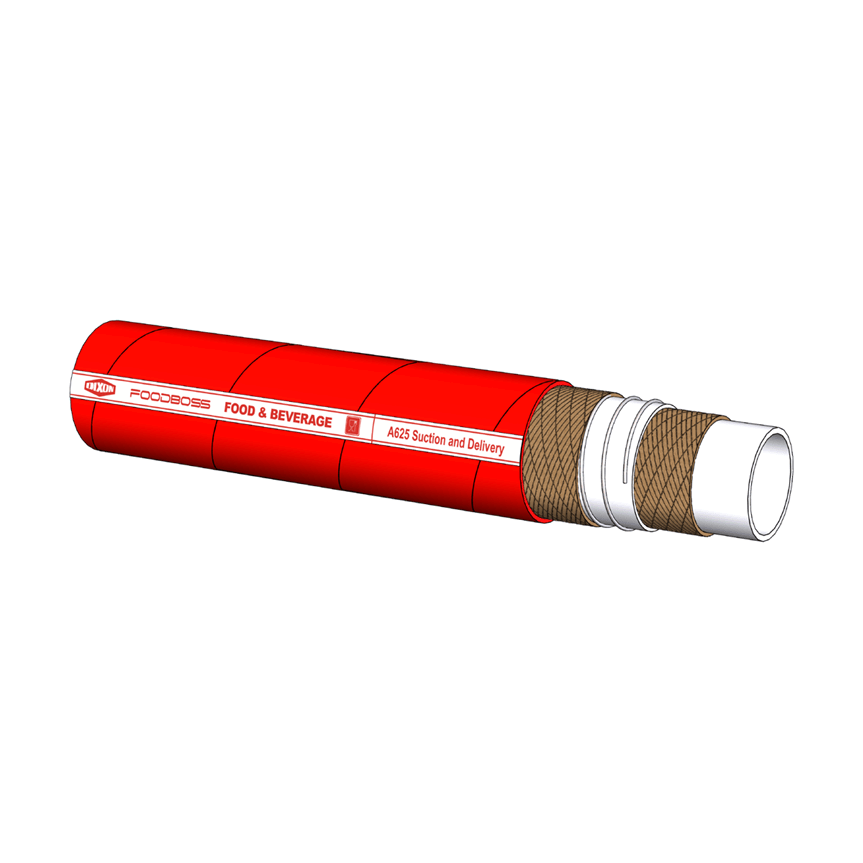 DIXON A625 Crush Resistant Food and Wine Suction & Delivery Hose shown in red with food and beverage labeling