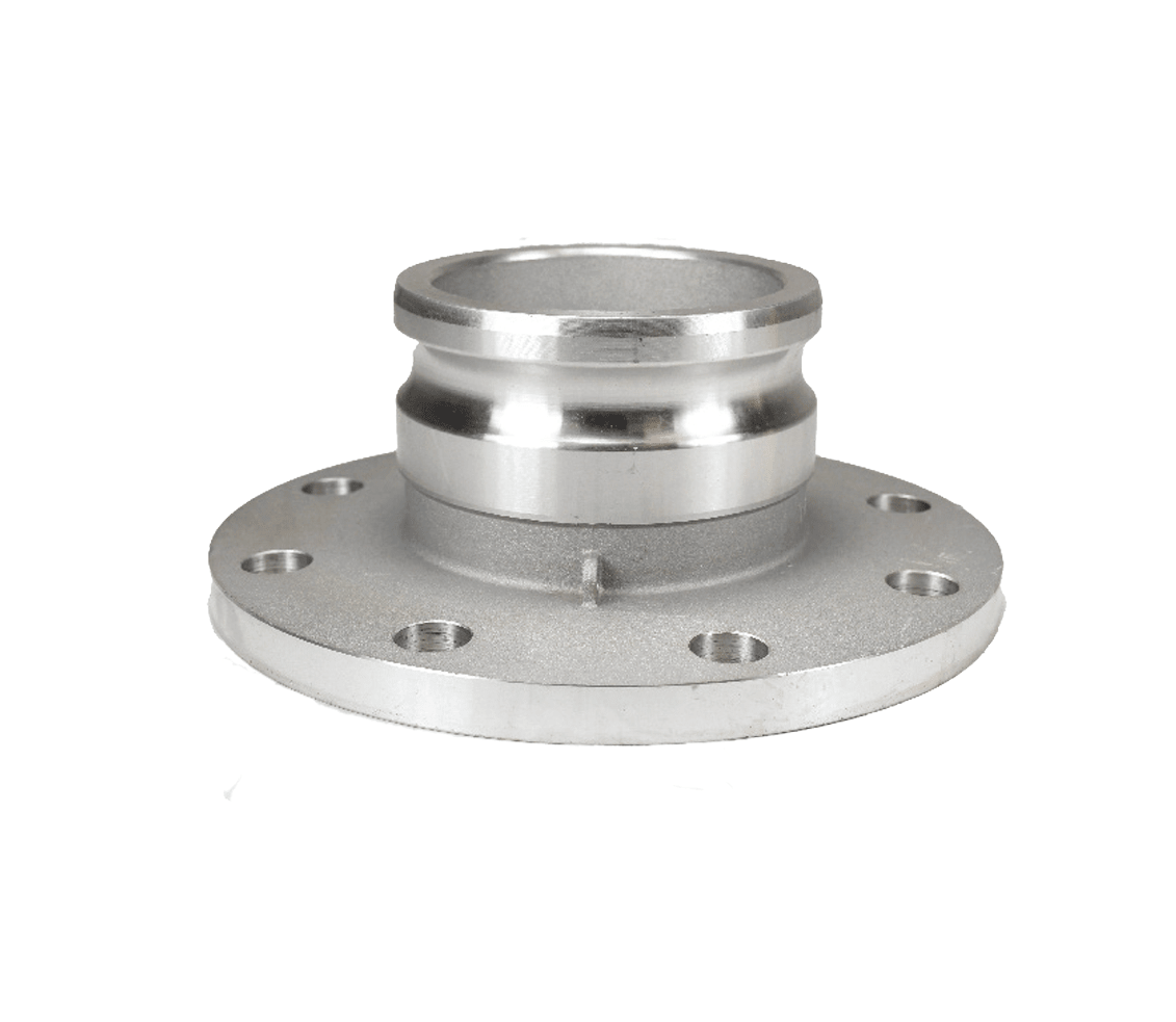 DIXON Cam & Groove Adapter x Table D-E Flange in aluminum with a smooth finish and multiple bolt holes.