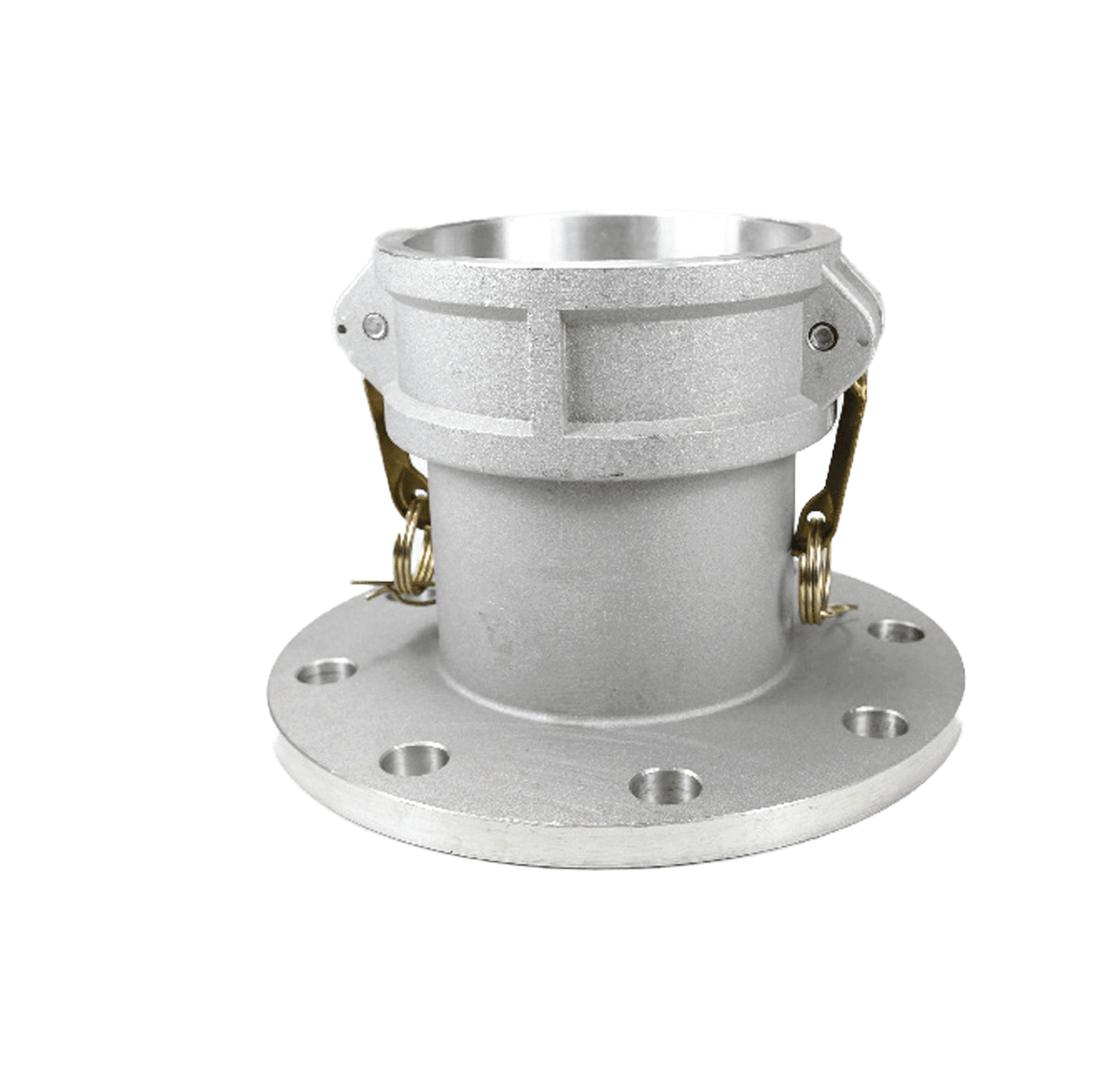 DIXON Cam & Groove Coupler x Table D-E Flange product image showing aluminum coupling with flange and locking mechanism.