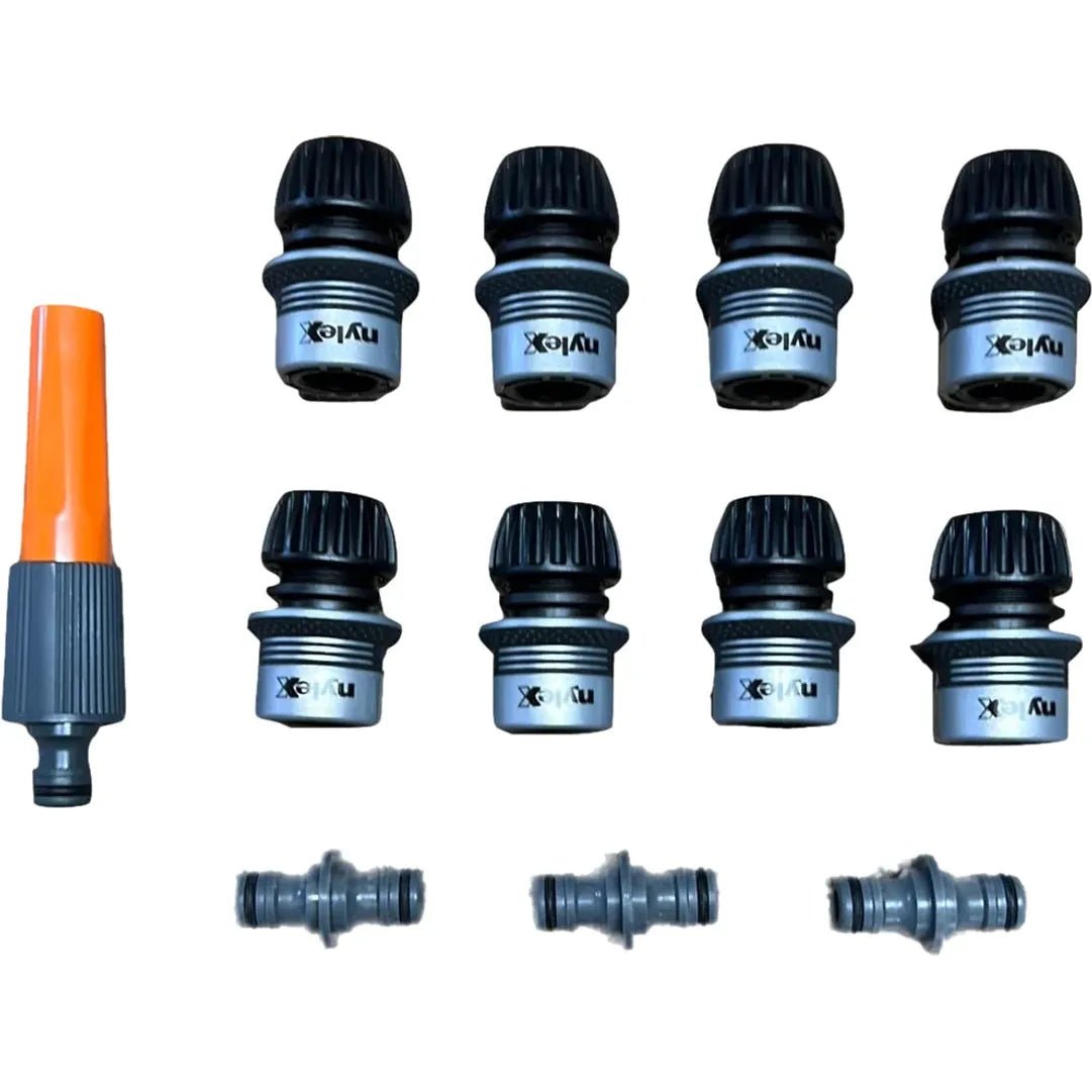 Garden Hose Connector Kit 8 Nylex Connectors 3 x 2 Way coupling 1 x nozzle 12mm - Hose Factory