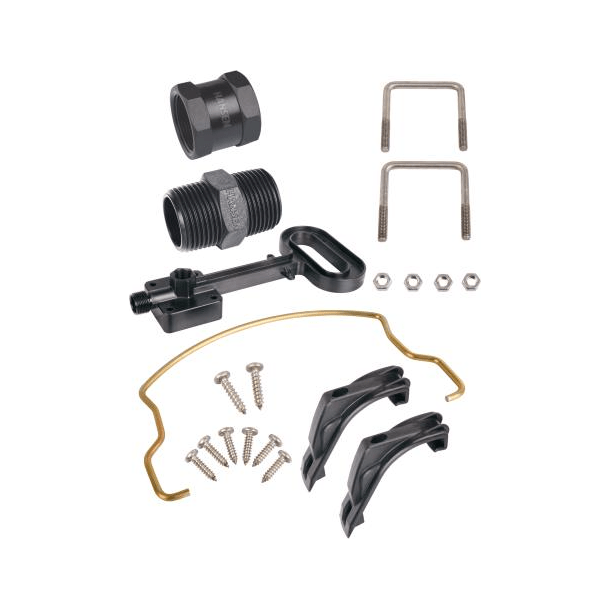 HANSEN Irripod Single Pod Kit BSP with U-Bolts 20mm components including clips, connectors, and protective accessories.