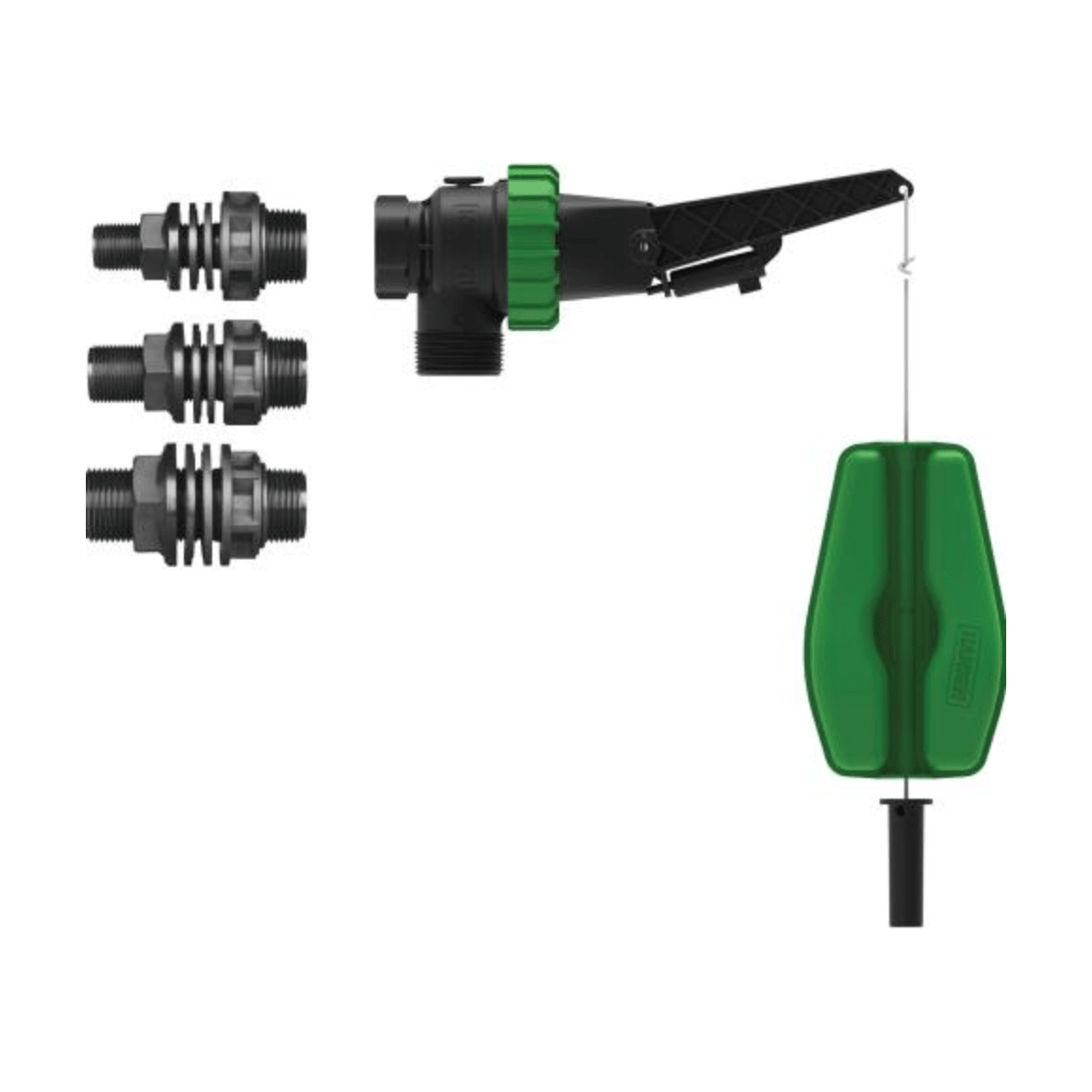HANSEN Rapidflo Valve 32/40/50 Long Tail components including valve, connectors, and float