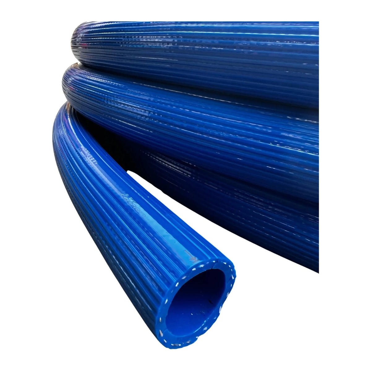 Hose Factory Blue Washdown Hose 38mm Clearance Sale on display, showcasing its flexible design for washdown applications.