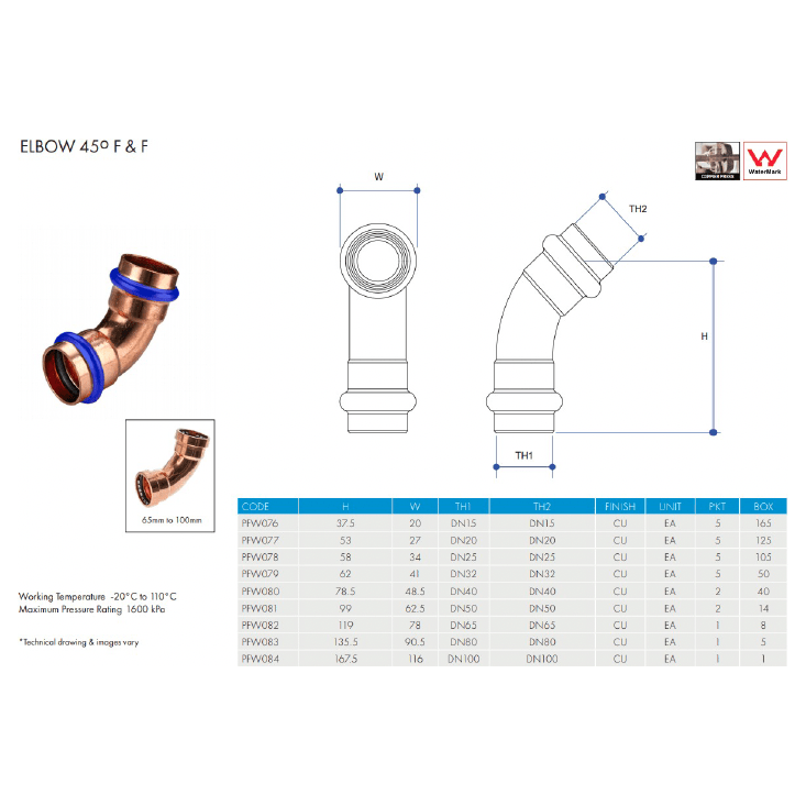 METPRESS Press Fit Elbow 45° F & F - Hose Factory