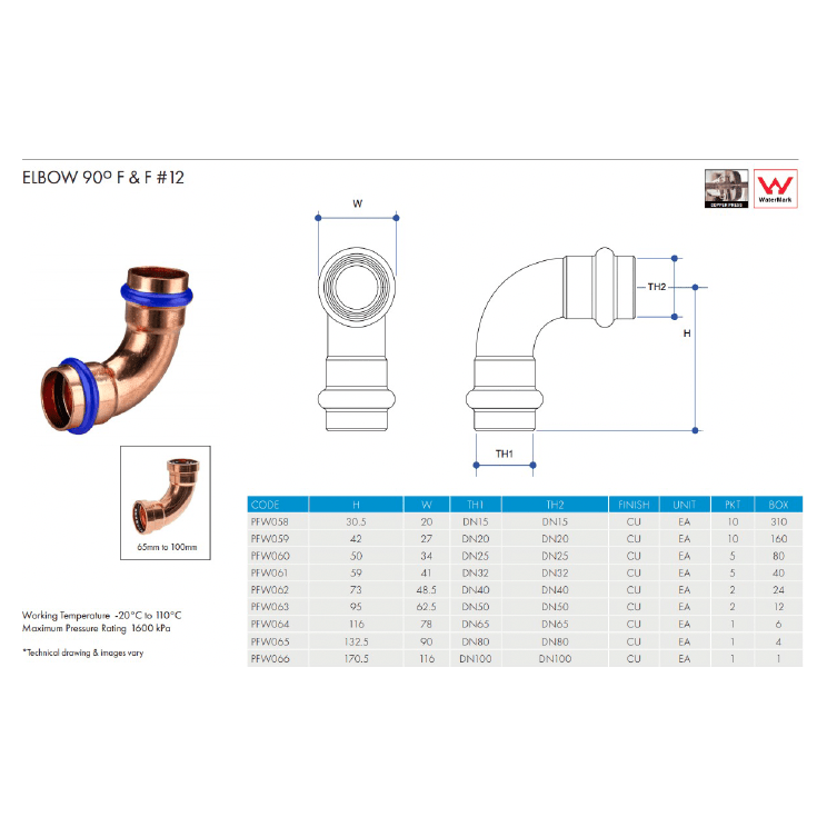 METPRESS Press Fit Elbow 90° F & F - Hose Factory