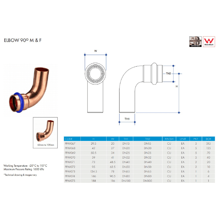 METPRESS Press Fit Elbow 90° M & F - Hose Factory