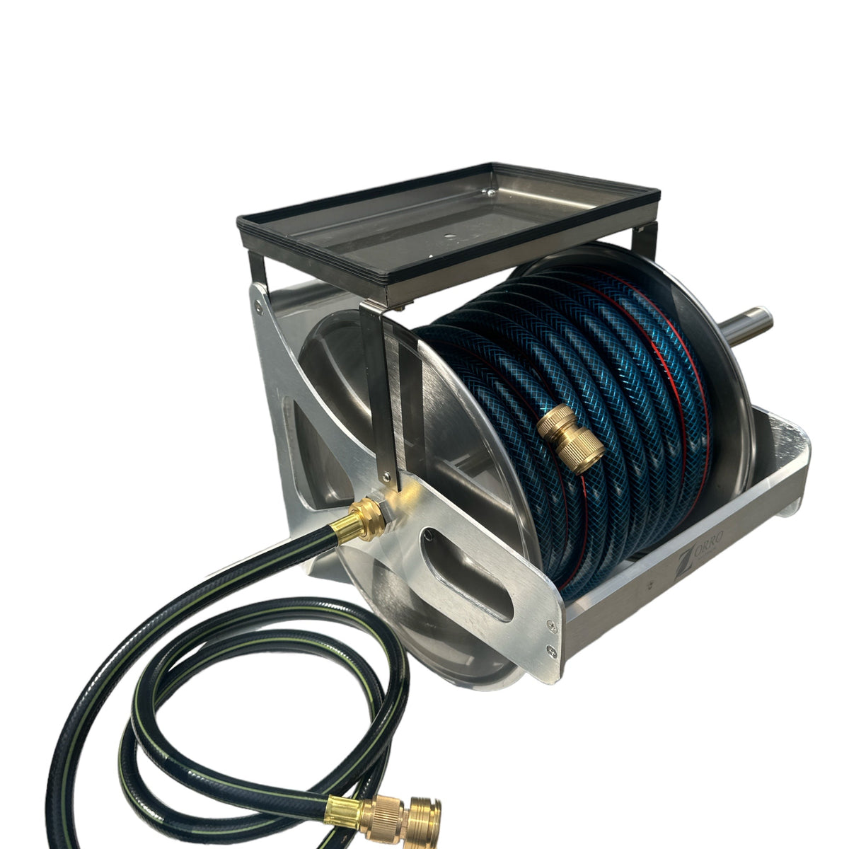 OZFLEX Garden Hose with ZORRO Mountable Ss Reel with Shelf Bundle 12mm - Hose Factory