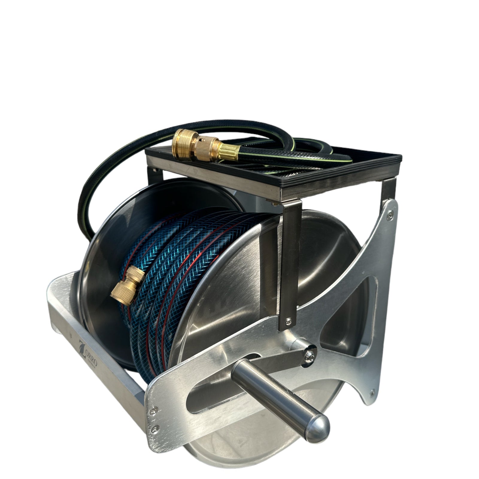 OZFLEX Garden Hose with ZORRO Mountable Ss Reel with Shelf Bundle 12mm - Hose Factory