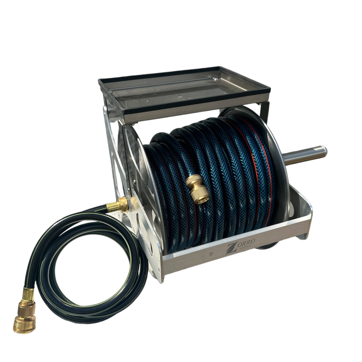 OZFLEX Garden Hose with ZORRO Mountable Ss Reel with Shelf Bundle 12mm - Hose Factory