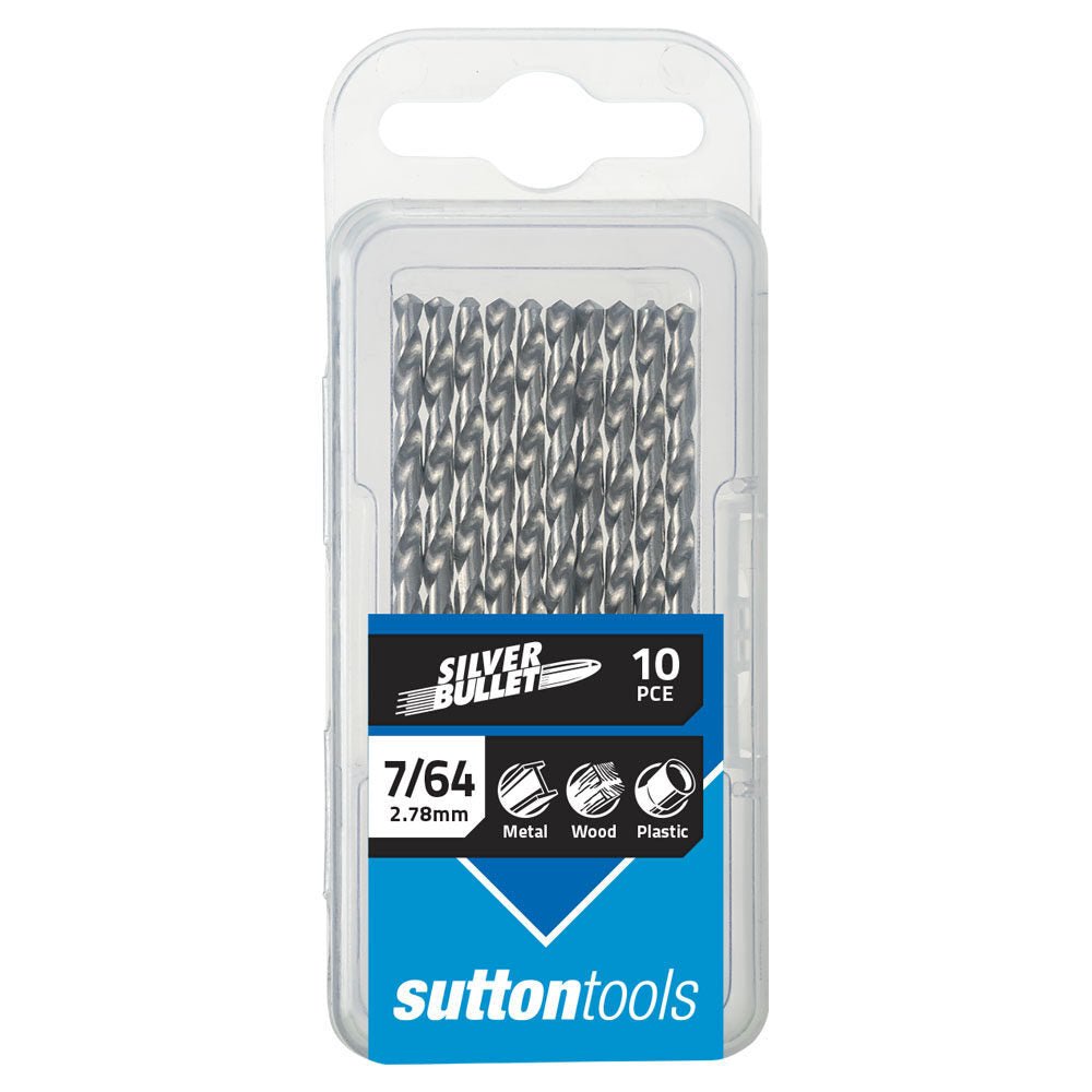 Sutton Silver Bullet Jobber Drill Bit 7/64" (2.78mm) HSS in a 10 pack, suitable for metal, wood, and plastic.