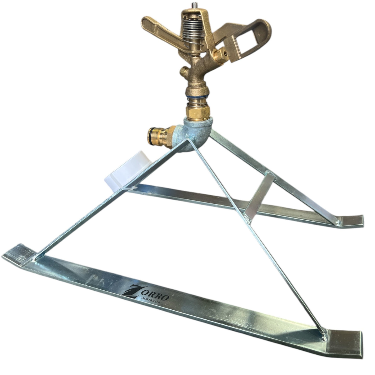 ZORRO Brass Full 360 Maxi-Flow Sprinkler on Heavy Duty Steel Skid 18mm for efficient lawn irrigation