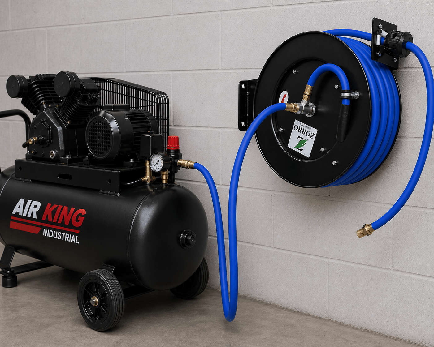 Zorro Heavy Duty Retractable Hose Reel with Hi - Flex Air / Water Hose - Hose Factory