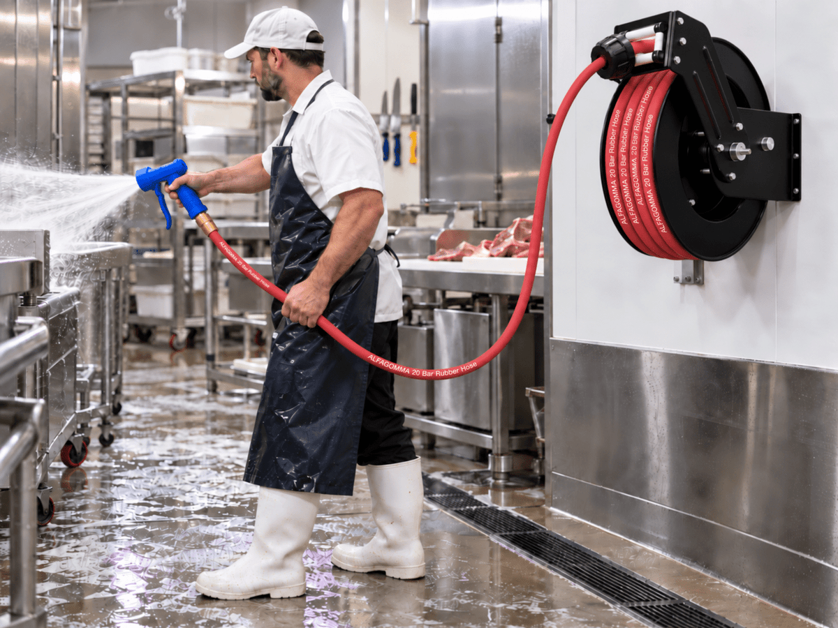 Zorro Retractable Reel with Barfell Hot Water and Air Hose - Hose Factory