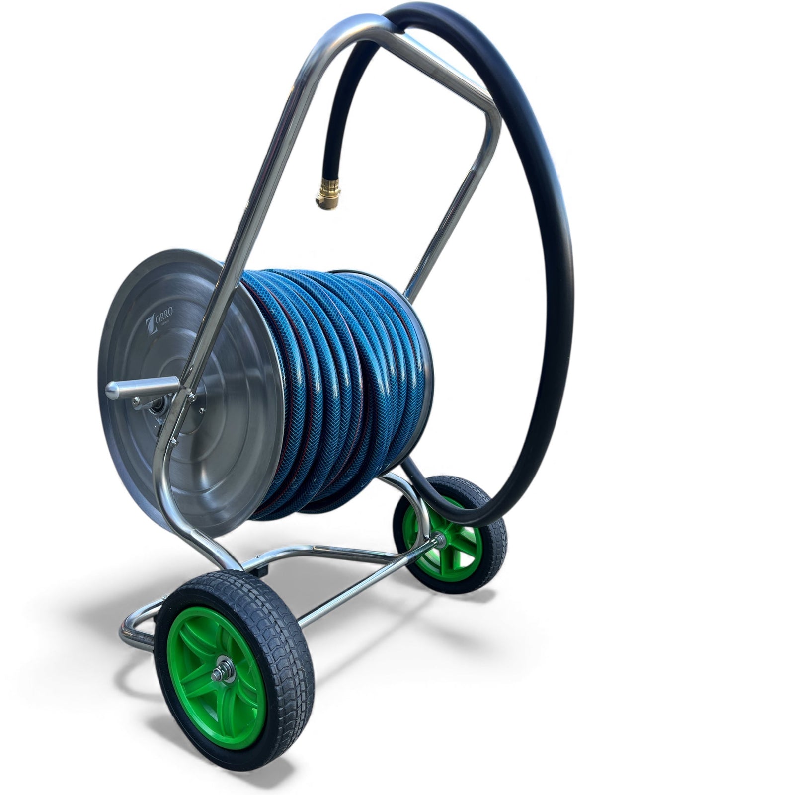 ZORRO Stainless Steel 2 Wheel Cart with Ozflex Hose & Brass Connector - Hose Factory