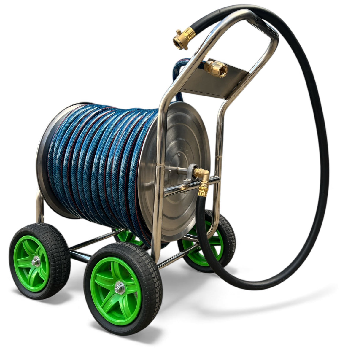 ZORRO Stainless Steel 4 Wheel Trolley with Ozflex Hose & Brass Connector - Hose Factory