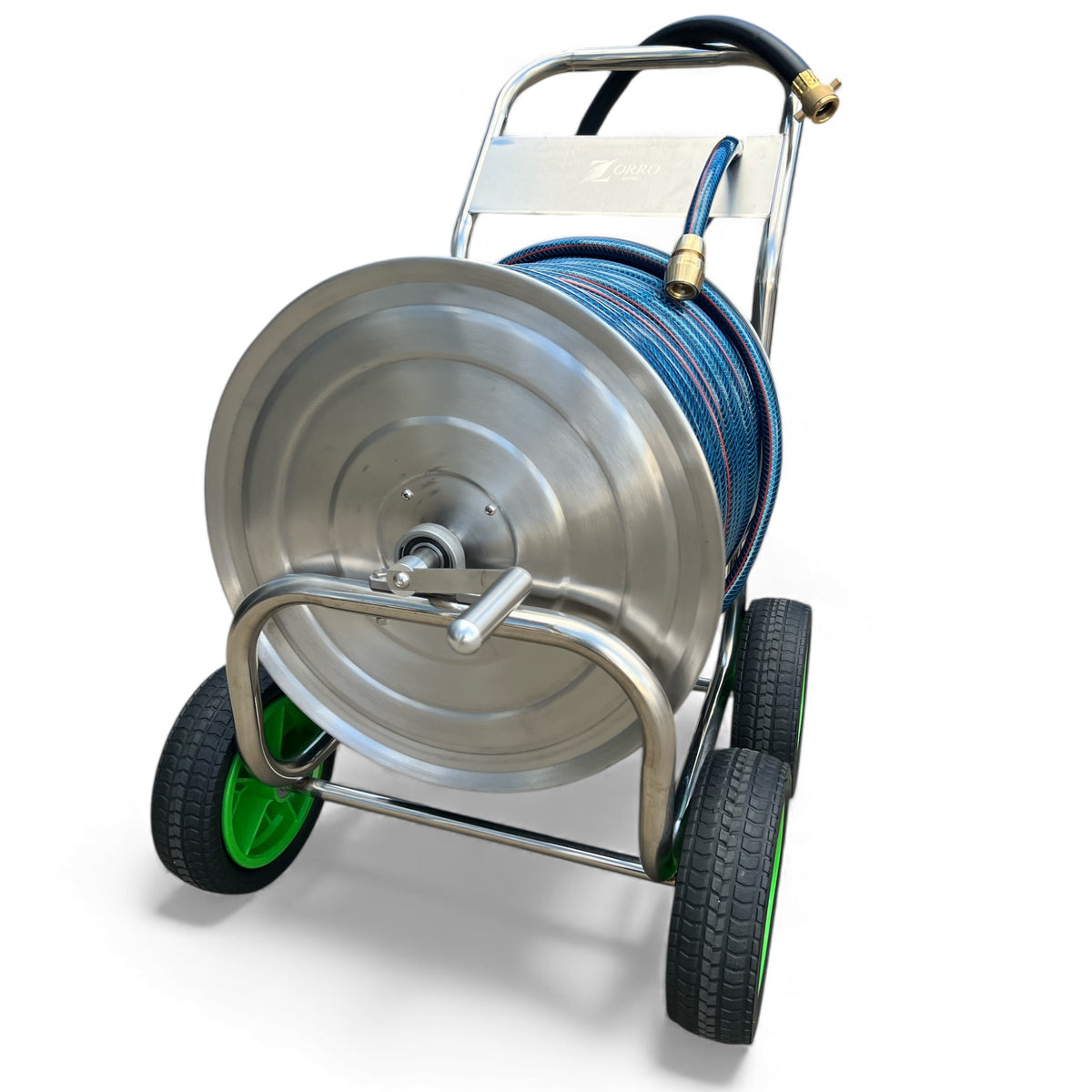 ZORRO Stainless Steel 4 Wheel Trolley with Ozflex Hose & Brass Connector - Hose Factory
