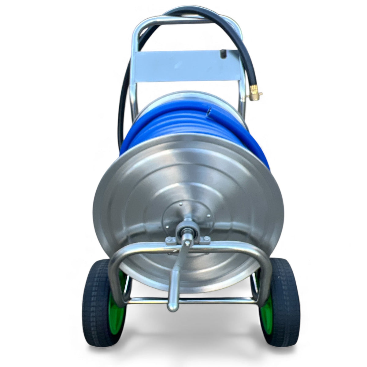 ZORRO Stainless Steel Trolley with Hi-Flex Multi-Purpose Hose featuring durable wheels and hose reel design.