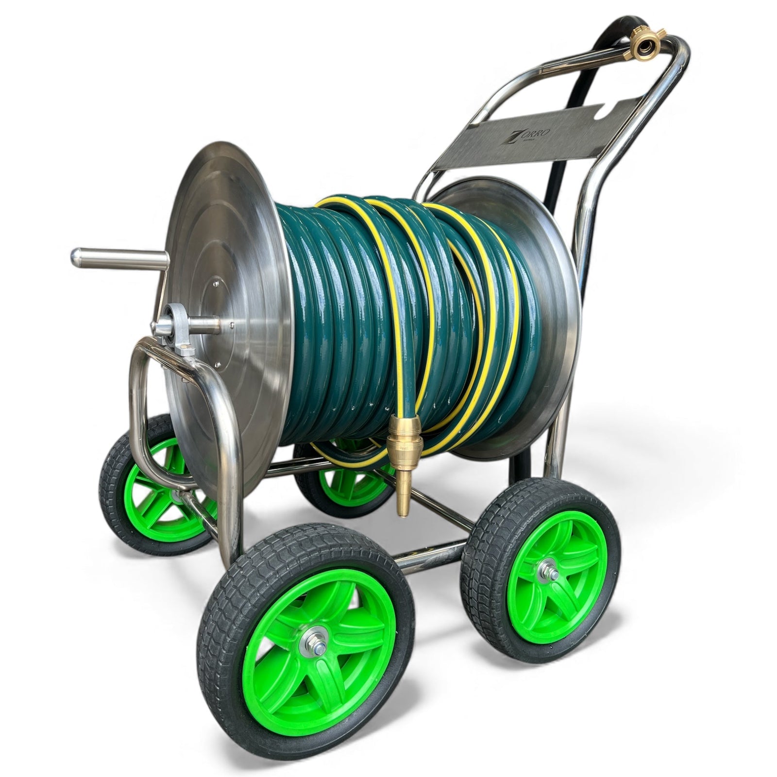 ZORRO Stainless Steel Trolley with Proline Garden Hose Brass Fitting & Nozzle - Hose Factory