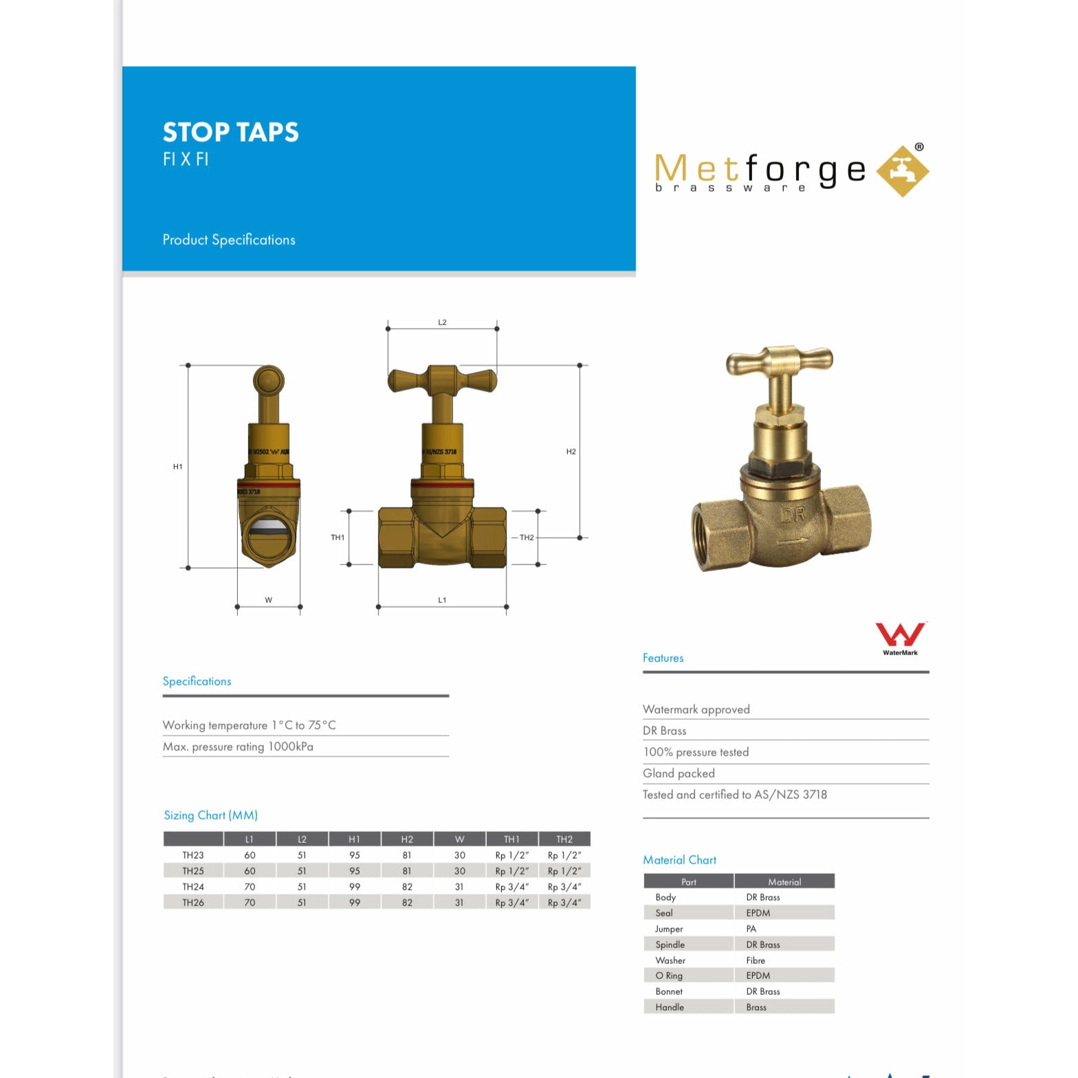 Stop Brass Tap - Female to Female