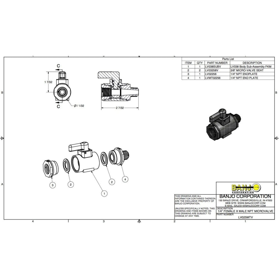 BANJO Standard 1/4" Female x Male NPT Micro Valve