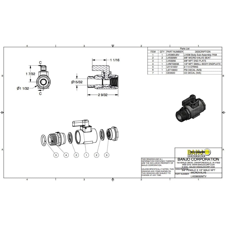 BANJO Standard 3/8" Female x 1/2" Male NPT Micro Valve