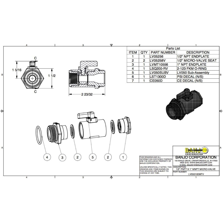 BANJO Standard 1/2" Female x 1" Male NPT Micro Valve