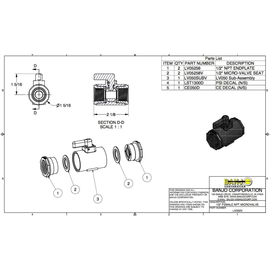 BANJO Standard 1/2" Female NPT Micro Valve