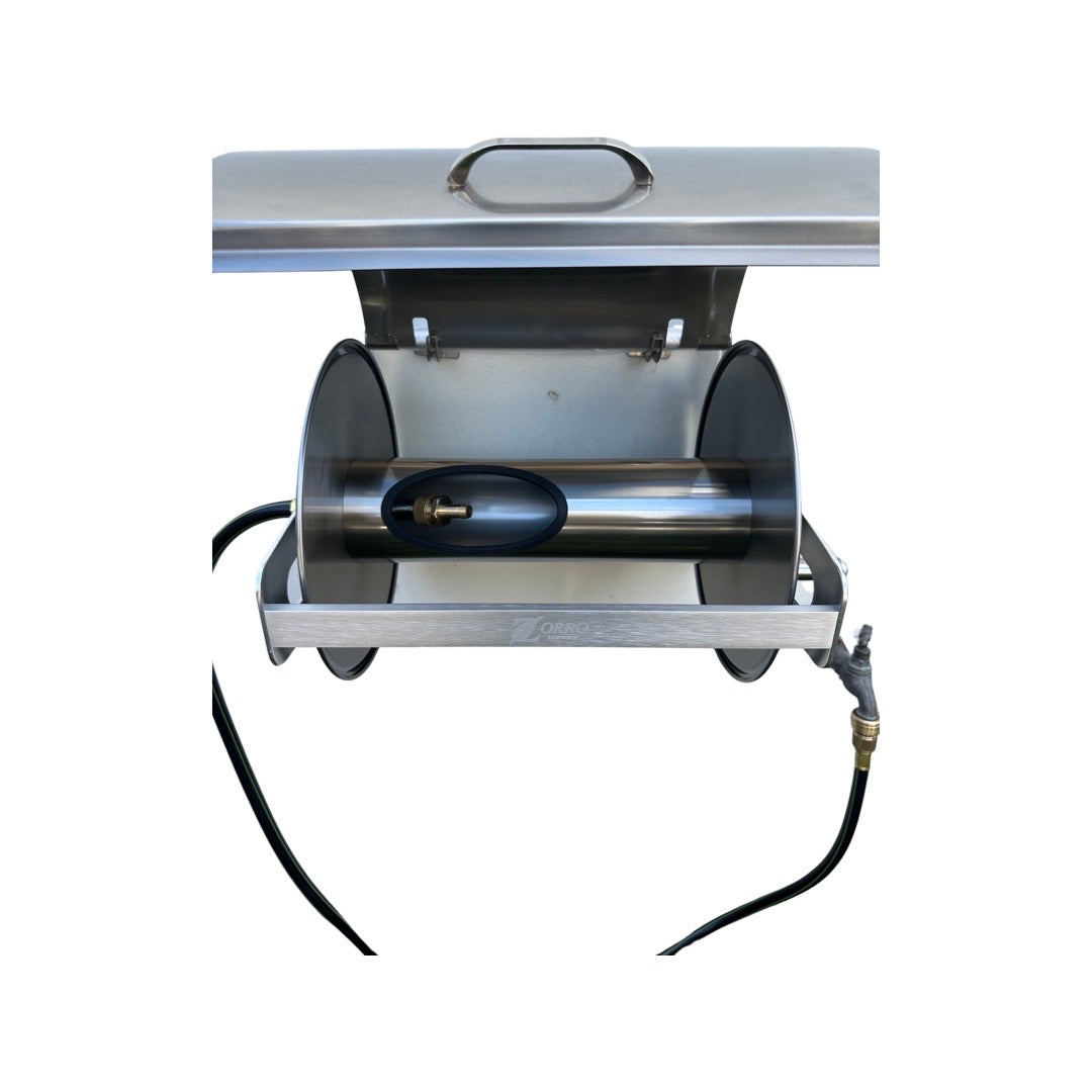 ZORRO Stainless Steel Mountable Reel with Lid & Extension Hose