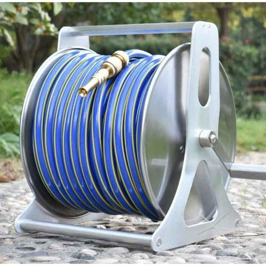 ZORRO Stainless Steel Hose Reel &amp; 20 Mt / 1/2 inch Hose Bundle with 1.8mt Extension hose and Brass Fittings.