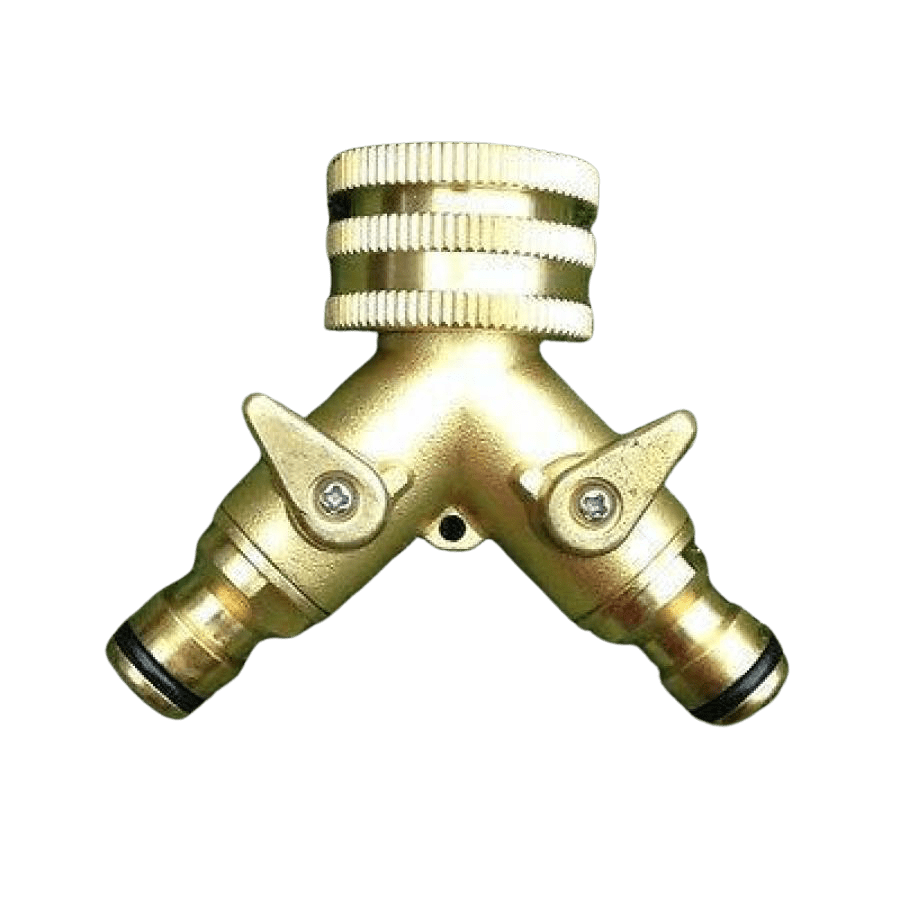 Brass Dual Tap Outlet with Shut Off Valves 12mm - Hose Factory