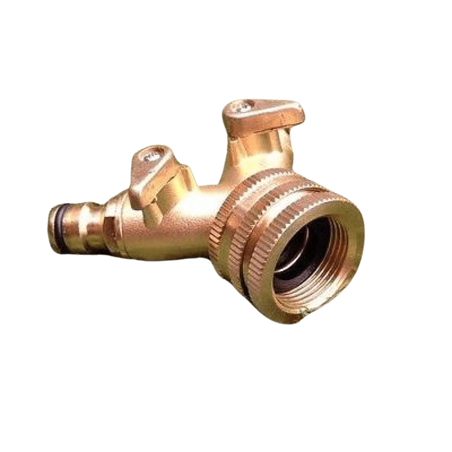 Brass Dual Tap Outlet with Shut Off Valves 12mm - Hose Factory