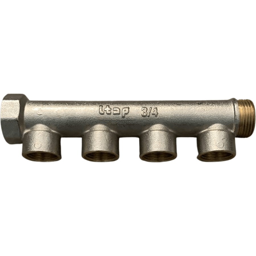 Itap 4 Port Brass Manifold Single Sided 3/4 M & F X 1/2 Outlet Fittings