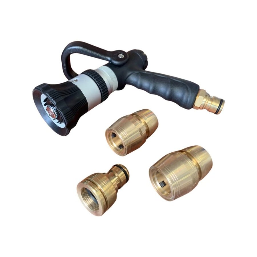 High Pressure 18mm XL Fire Nozzle with Lever &amp; Brass Fittings Set - Hose Factory