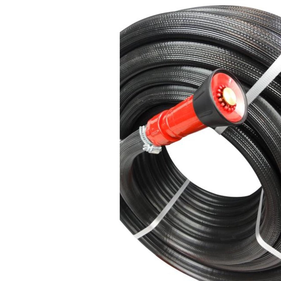 HOSE FACTORY Fire Hose with Brass Nut & Tail and Red Fire Nozzle 19mm - Hose Factory