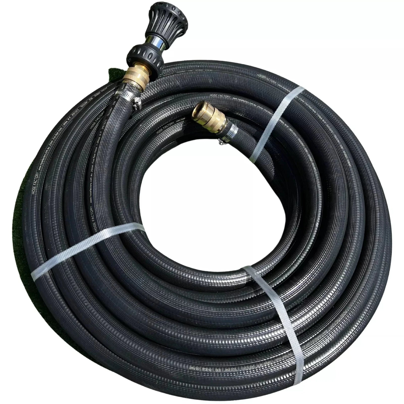 Hose Factory Fire Hose with Perm. Snap Brass Fittings and Fire Nozzle 25mm - Hose Factory