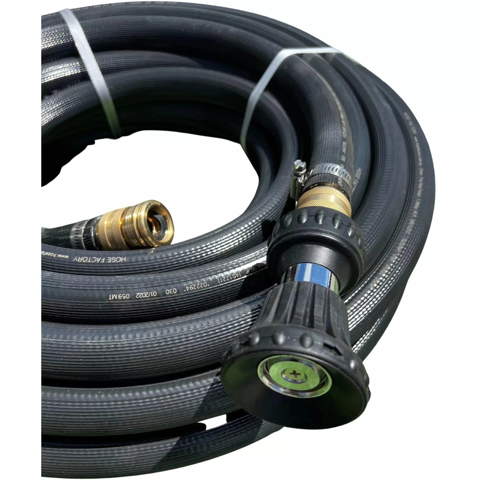 Hose Factory Fire Hose with Perm. Snap Brass Fittings and Fire Nozzle 25mm - Hose Factory