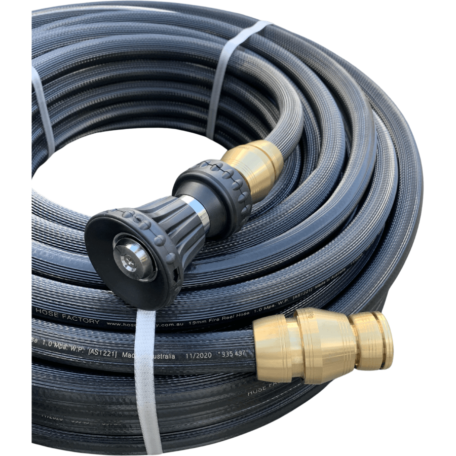 HOSE FACTORY Fire Reel Hose with Zorro Brass Fittings & Fire Nozzle 19mm - Hose Factory
