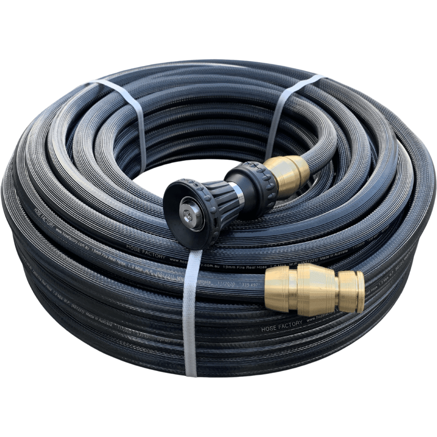 HOSE FACTORY Fire Reel Hose with Zorro Brass Fittings & Fire Nozzle 19mm - Hose Factory