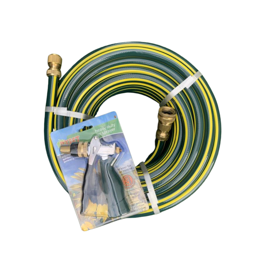 HOSE FACTORY PROLINE 13mm  Rubber Garden Hose with set of ZORRO Brass Fittings & Ryset Adjustable Trigger Gun 
