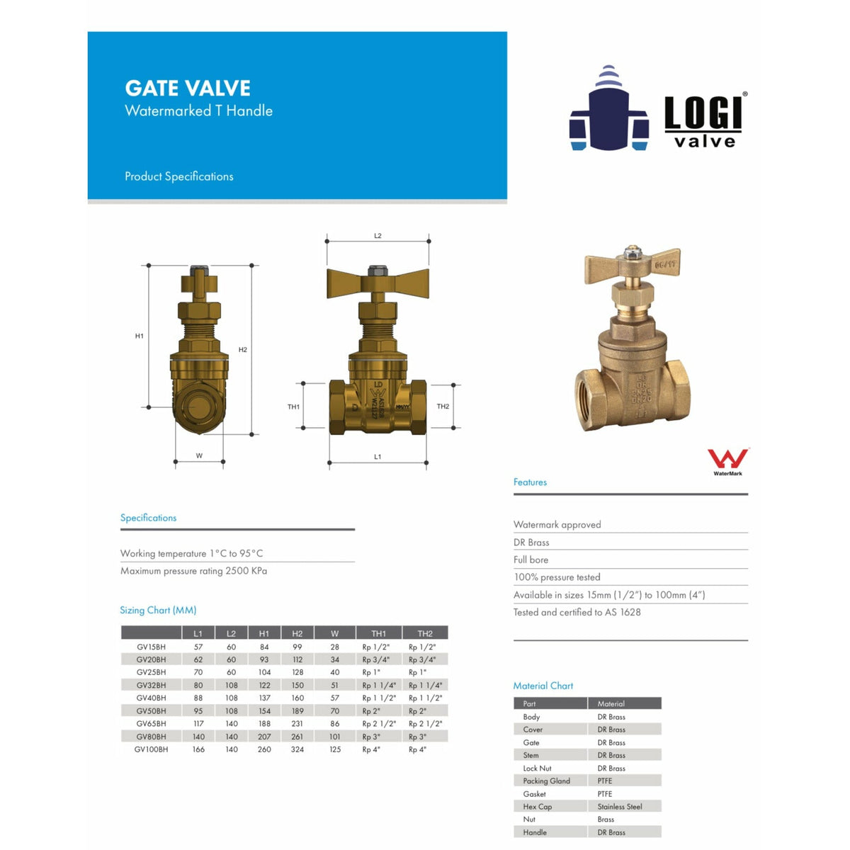 Hose Factory Watermarked Tap Brass Gate Valve T Handle - Hose Factory