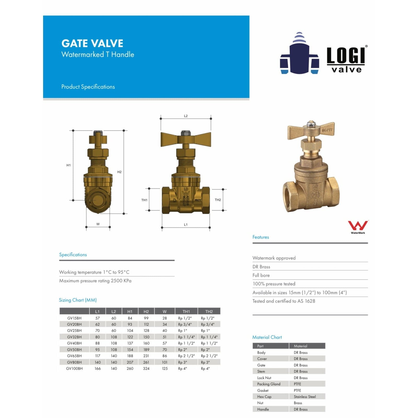 Hose Factory Watermarked Tap Brass Gate Valve T Handle - Hose Factory
