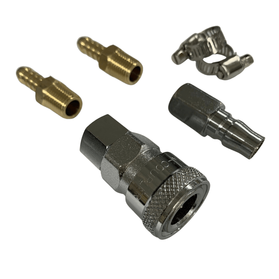 NITTO Style Air 1/4" BSB Coupling and Male Plug 2 X Stainless Steel Clamps - Hose Factory