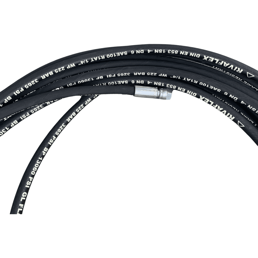 Rivaflex Hydraulic High Pressure Rubber Hose 3265 P.s.i. With Fittings 1/4 Hoses