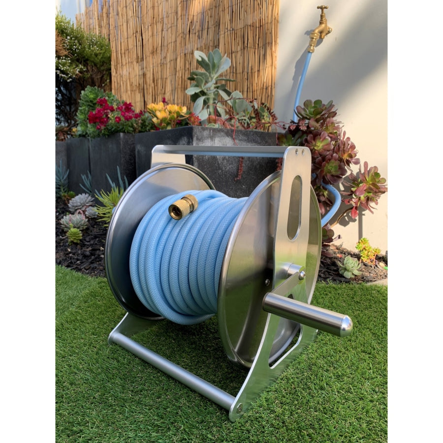 ZORRO Stainless Steel Hose & Reel Bundle with 30M Drinking Water Hose, Brass Fittings & Extension Hose