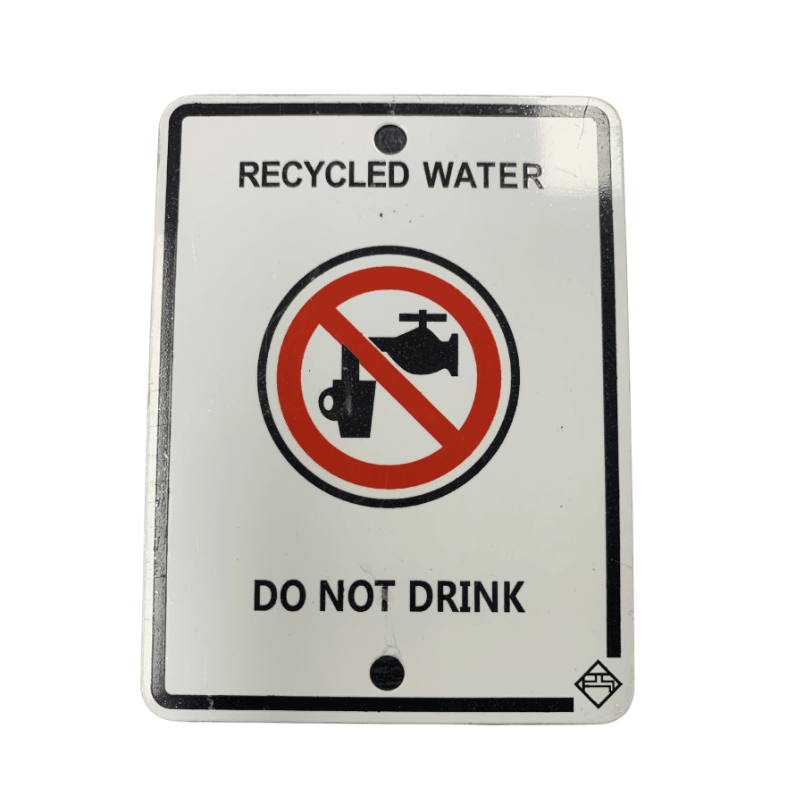 Recycled Water Warning Sign 70mm x 92mm - Hose Factory