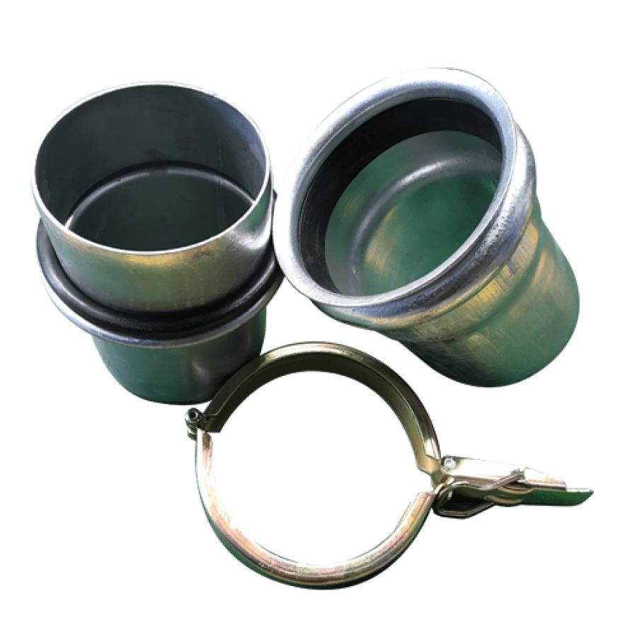 Travis Coupling Set with Male x Female Clamp and Seals - Plated Steel fittings and clamp mechanism.