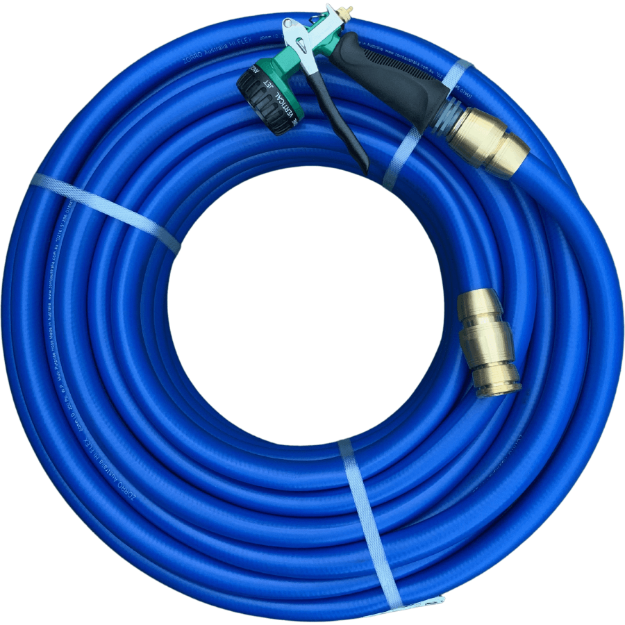 ZORRO Hi-Flex Extreamly Flexible Garden Hose with Brass & Ryset 8 Pattern Trigger Set - Hose Factory