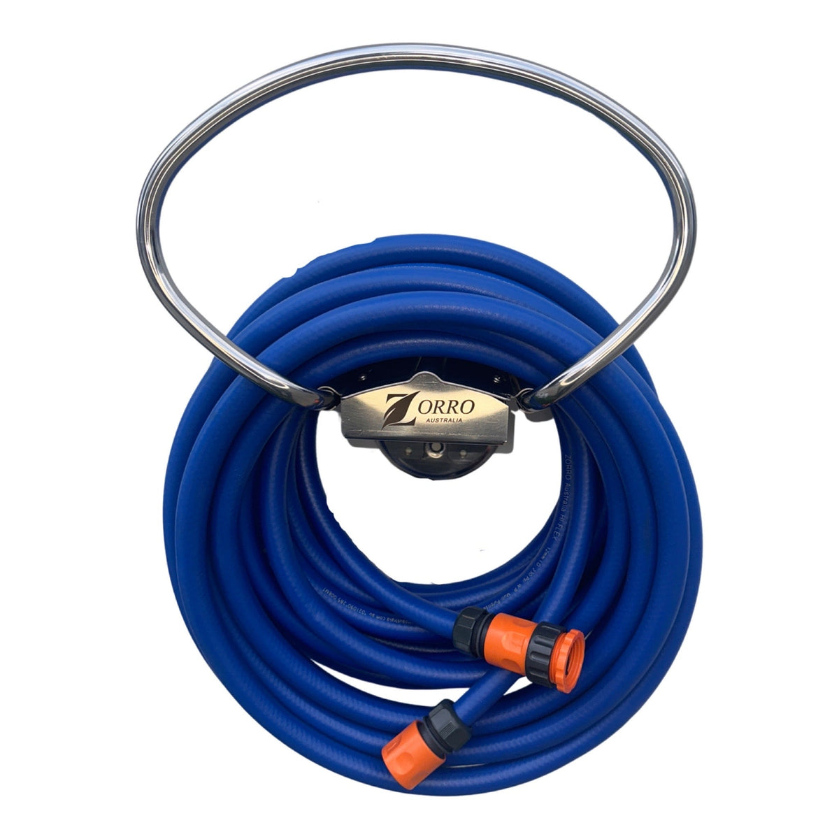 ZORRO Hi-Flex Garden Hose with 3 Piece Plastic Fittings & ZORRO SS Hanger Bundle on a white background
