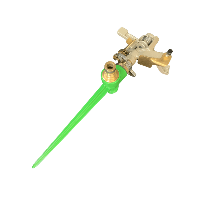 Zorro Zinc Impulse Adjustable Sprinkler on Green Spike - Hose Factory